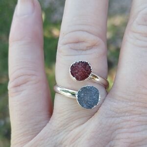 New Sugar Druzy Adjustable Silver Ring.